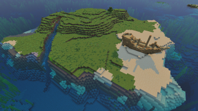 Beach Wreck Island, a featured Minecraft seed world
