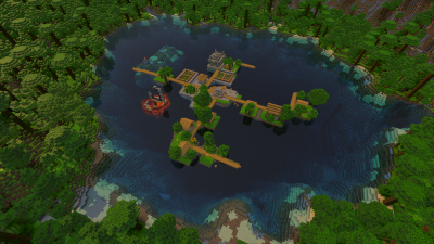 Multi-Structure Village Spawn on a Lake, a featured Minecraft seed world