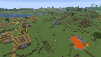 2 Villages, 2 Lava Pools, a featured Minecraft seed world