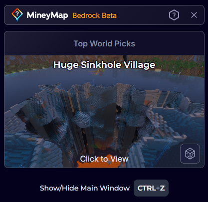 MineyMap companion window labeled Bedrock Beta with a featured world